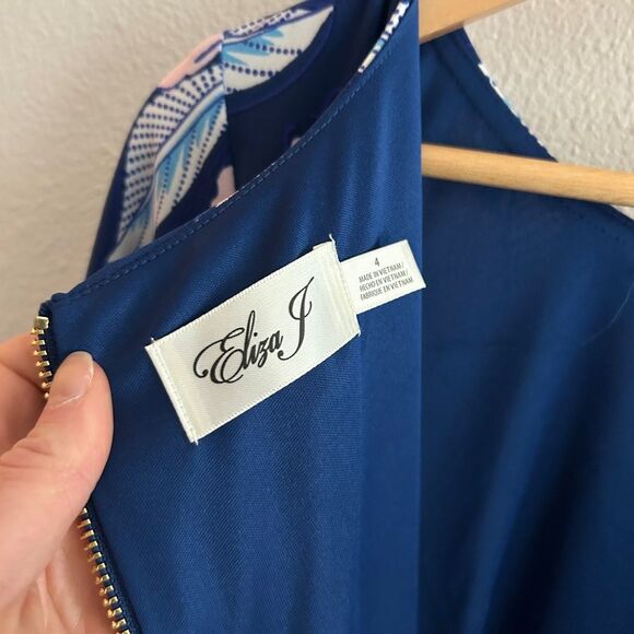 Eliza J Blue Sheath Dress Multi Color Pattern Size 4 - Picture 5 of 7